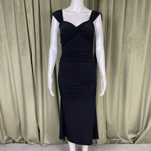 Vintage 90s Dina Bar-El Women’s XS Black Midi Open Back Dress Sleeveless NWT 280